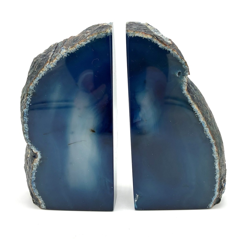 Blue Agate Geode Bookends Polished 6" Nature Heavy Stone Decor 5 lbs
